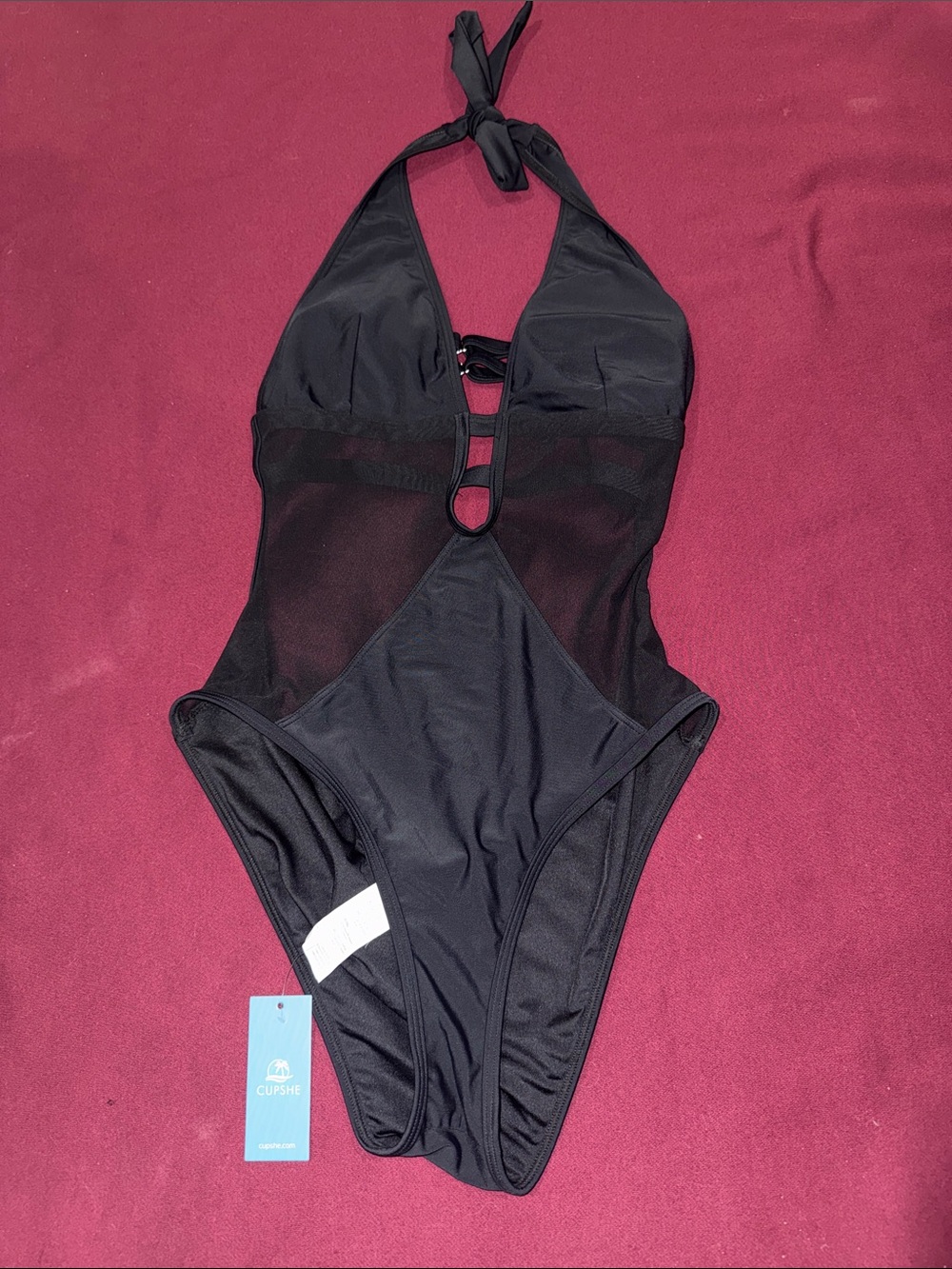 Cupshe Black Halter Mesh One-Piece Swimsuit